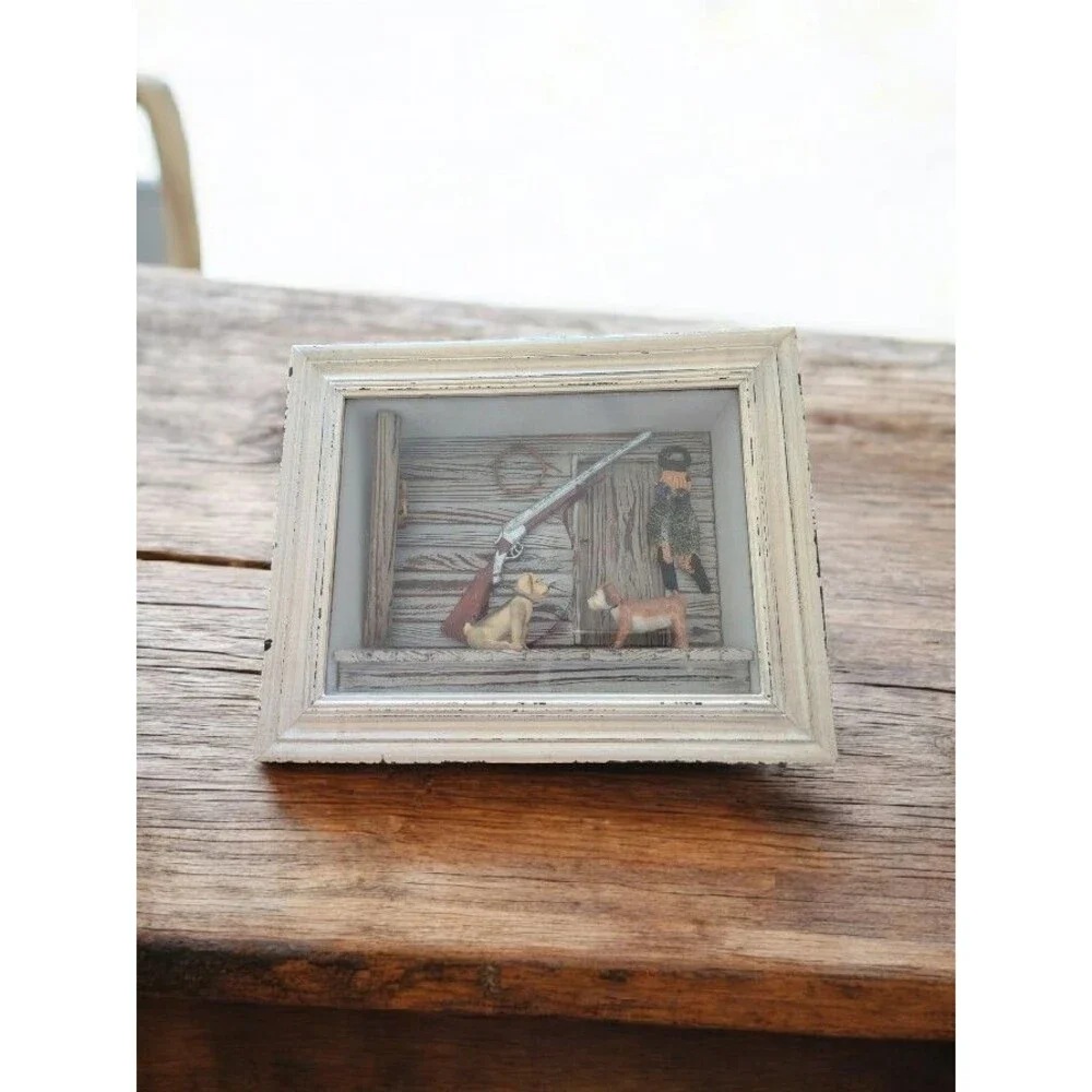 Vintage Rustic Shadow Box Display Case Large 11x14 Picture Frame Dogs Rifle Rope - Picture 1 of 9